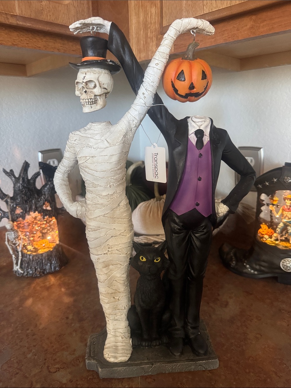Halloween Mummy & Headless Gentleman Figurine - Black, White, Purple